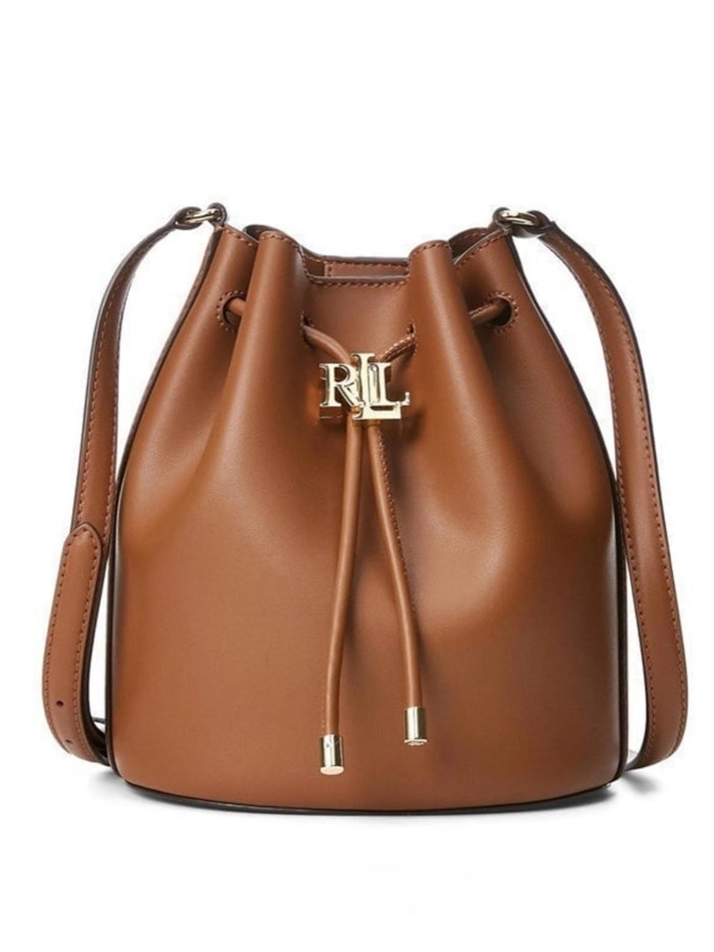 Ralph Lauren Brown Leather Drawstring Bucket Crossbody